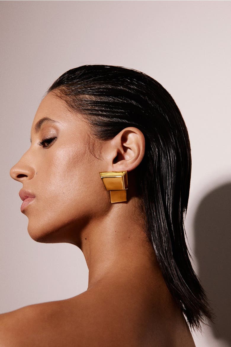 Boxes Earrings, Alternate, color, Gold
