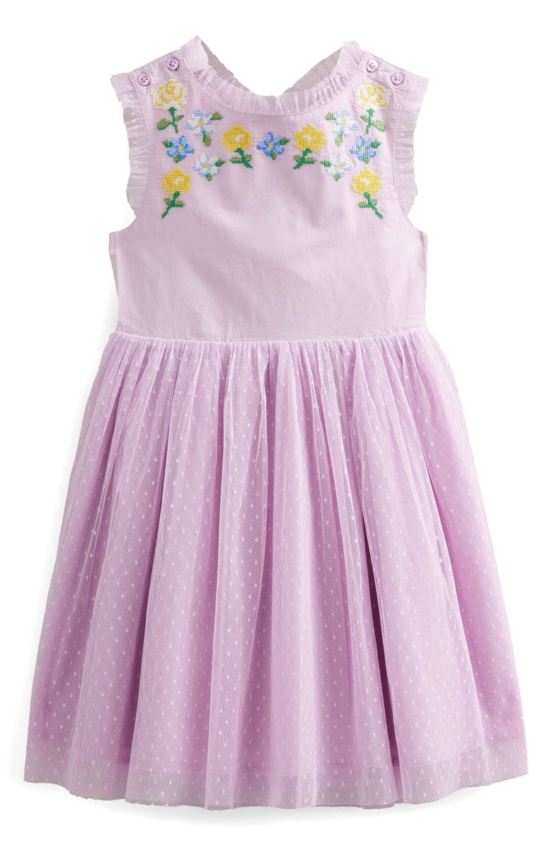 Mini Boden Kids' Embroidered Cross Back Dress, Main, color, 