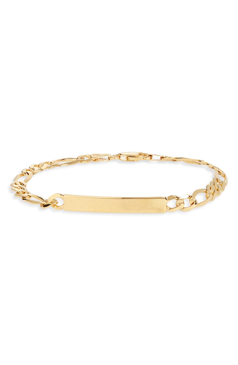Argento Vivo Sterling Silver Men's Figaro Tag Pendant Bracelet, Main, color, Gold