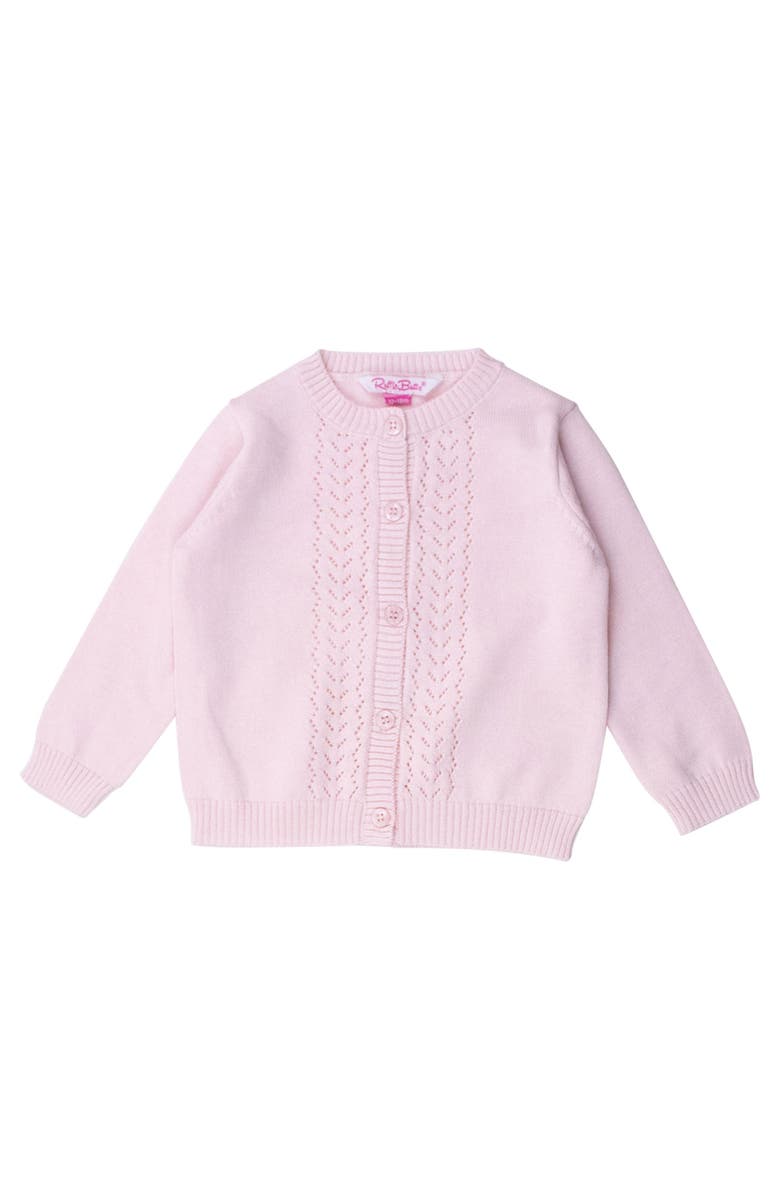 RuffleButts Lightweight Pointelle Cardigan, Main, color, Baby Pink