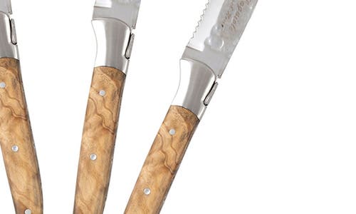 French Home Laguiole Connoisseur Olivewood Handle Bbq Steak Knives, Set Of 4 In Olivewood