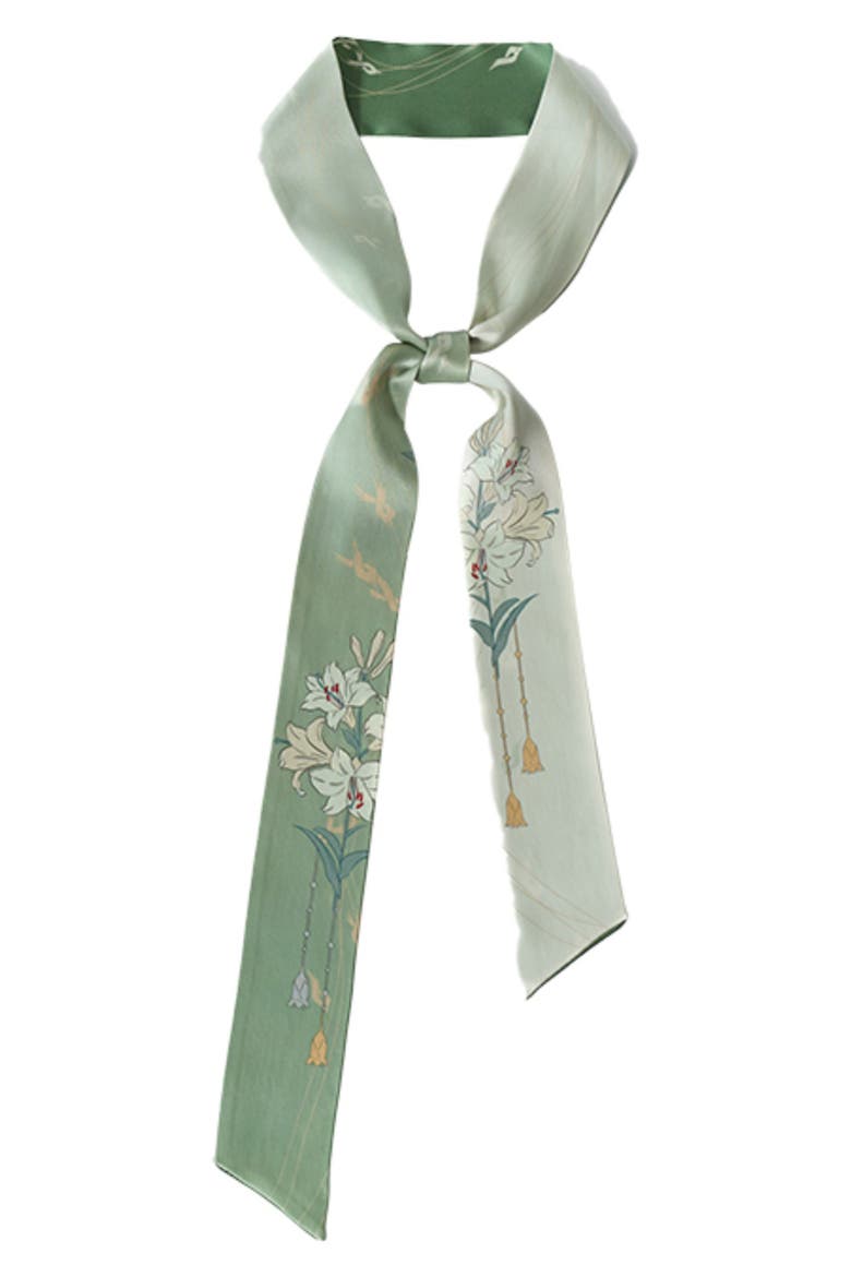 Lily Skinny Silk Scarf, Alternate, color, GREEN