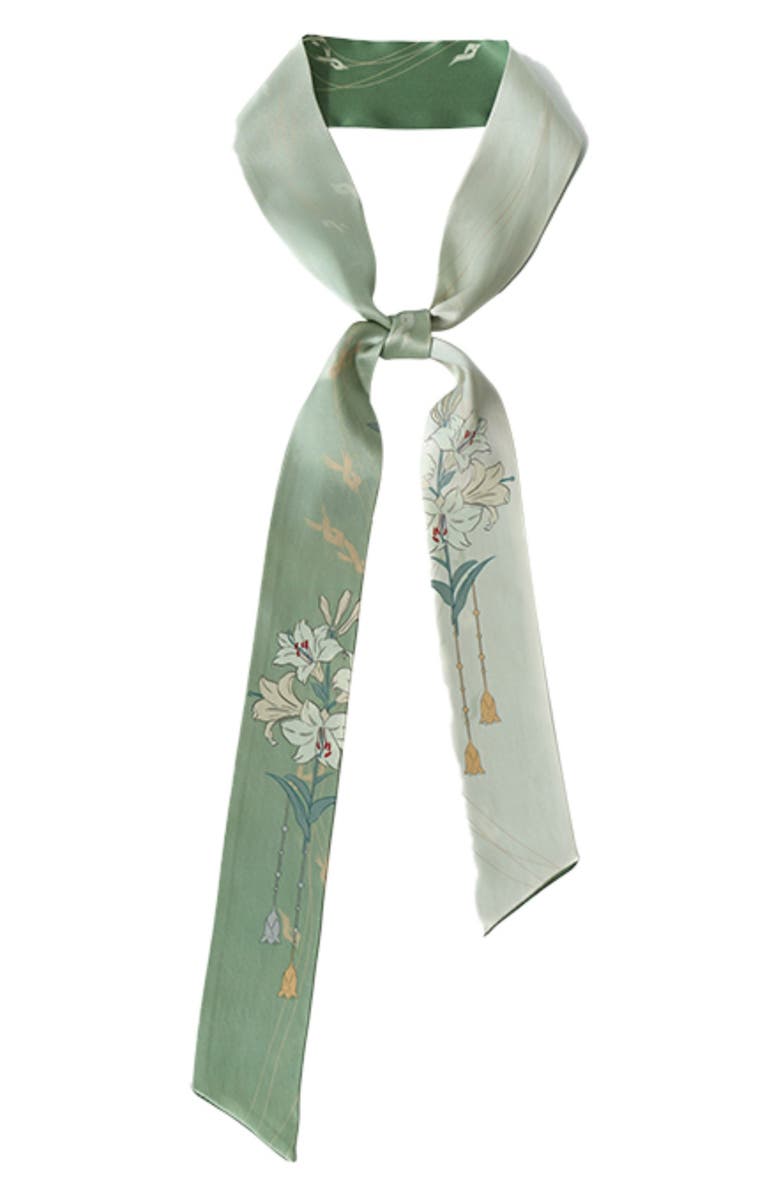 Lost Pattern Lily Skinny Silk Scarf, Alternate, color, Green