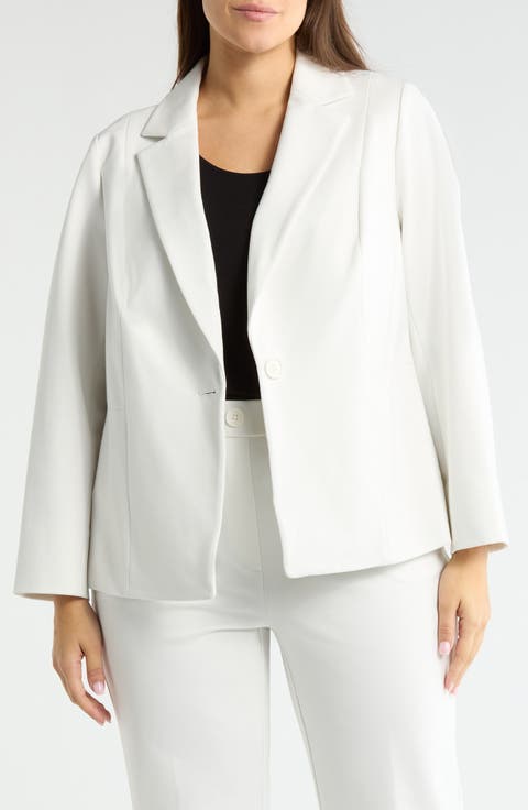 One-Button Seamed Waist Blazer (Plus)