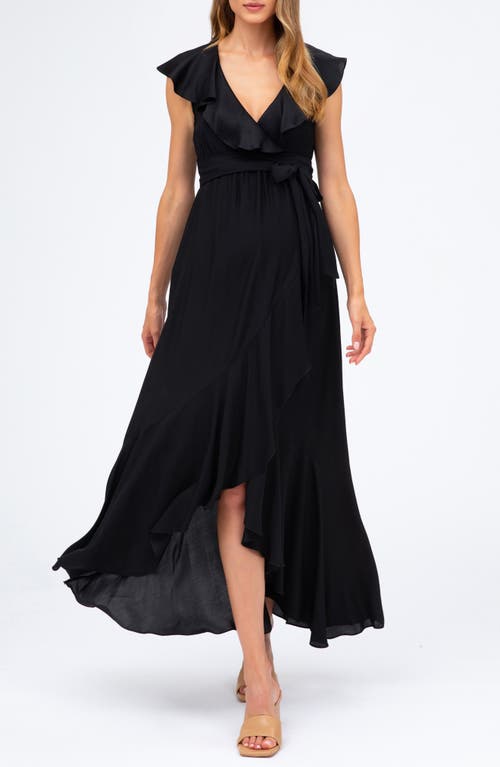 PIETRO BRUNELLI Ruffle Faux-Wrap Maternity Dress in Black 