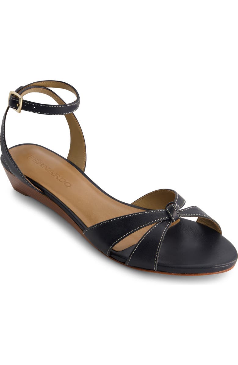 Bernardo Footwear Garcel Ankle Strap Wedge Sandal, Main, color, Navy Antique Calf