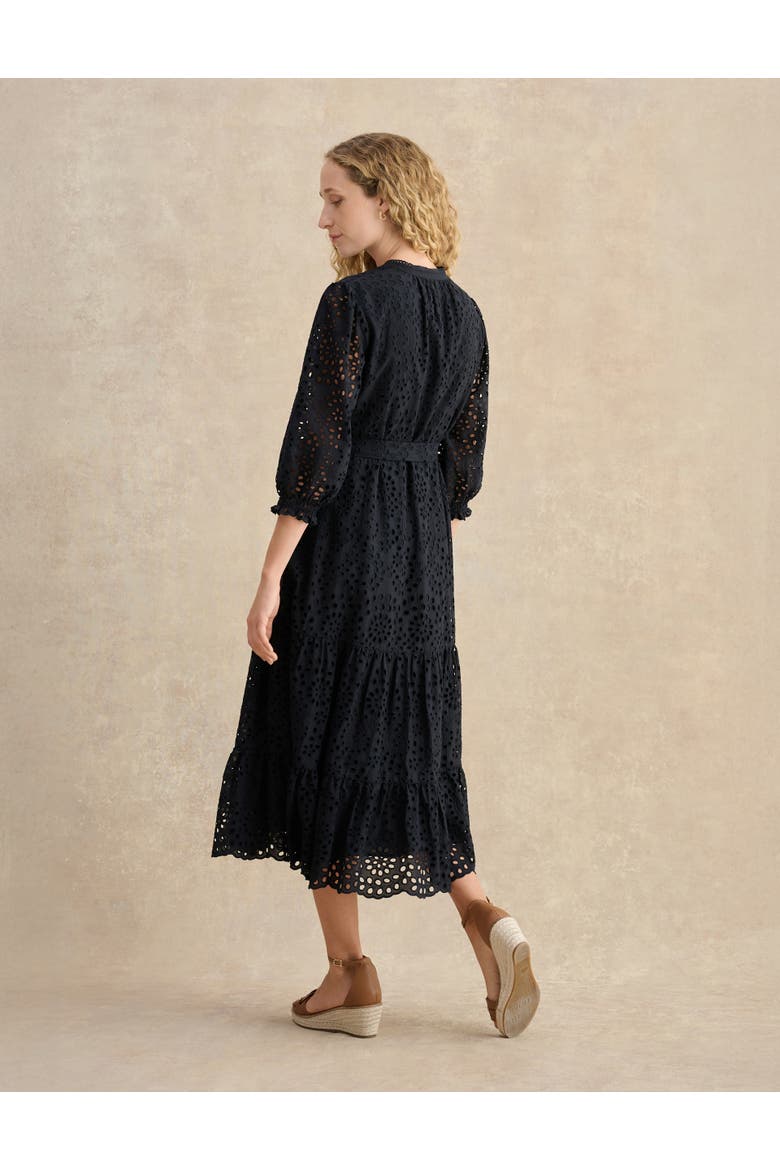 Cianna Tiered Broderie Midi Dress, Alternate, color, Navy