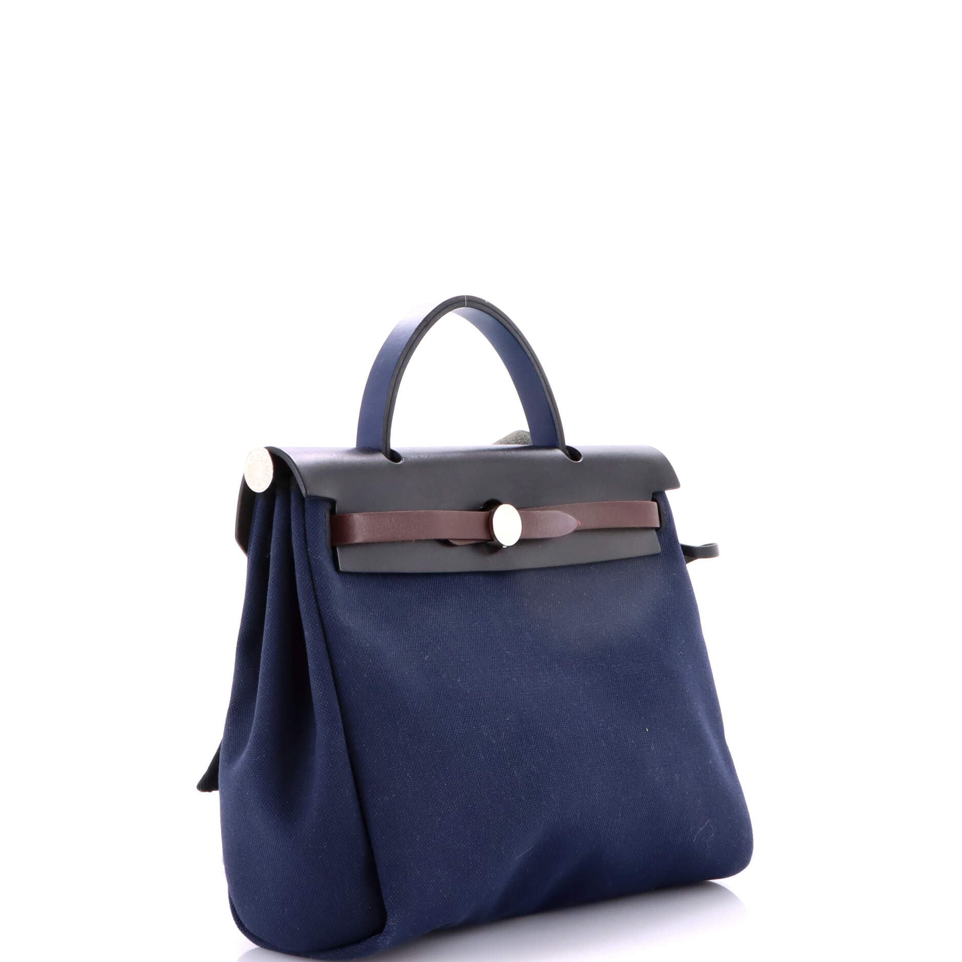 Pre-Owned Hermes Herbag Zip Leather and Toile 31, Alternate, color, Bleu Nuit