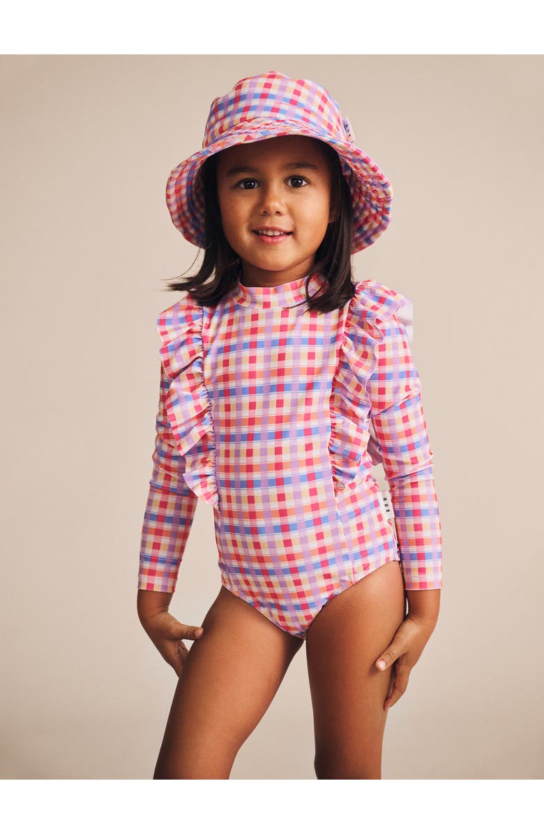 Huxbaby Scandi Frill Swimsuit Rainbow Check, Alternate, color, Multi