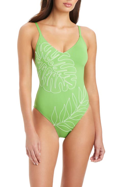 Embroidered Open Back Strappy One-Piece Swimsuit