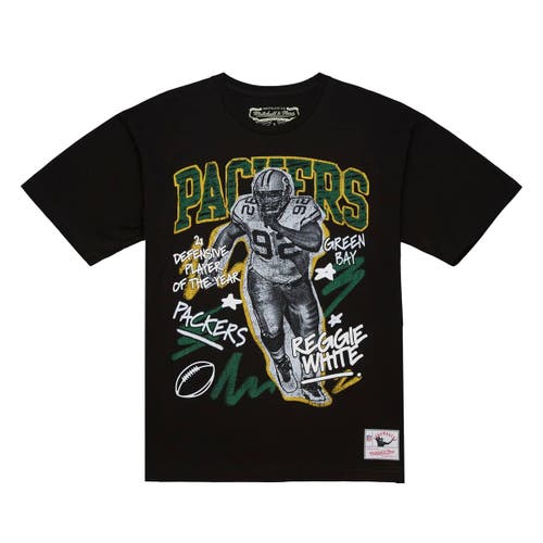 Mitchell & Ness Reggie White Black Green Bay Packers Chalked Up Player Graphic T-shirt In Black