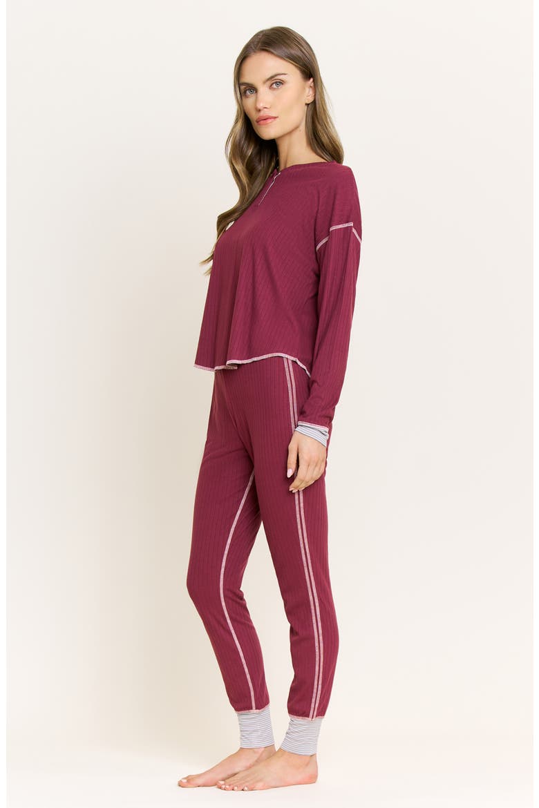 Cuddle Crew Henley Pajamas, Alternate, color, RED WINE