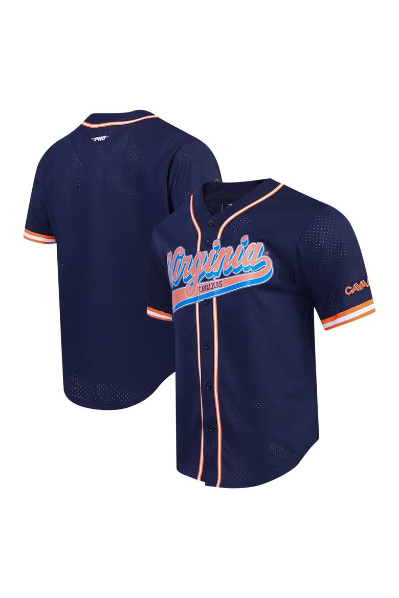 Men's Pro Standard Navy Virginia Cavaliers Mesh Full-Button Replica Baseball Jersey, Main, color, Navy