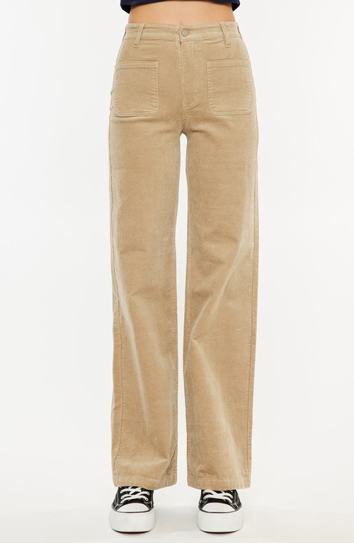 Kancan Saturn Ultra High Rise Wide Leg Corduroy Pants In Nude