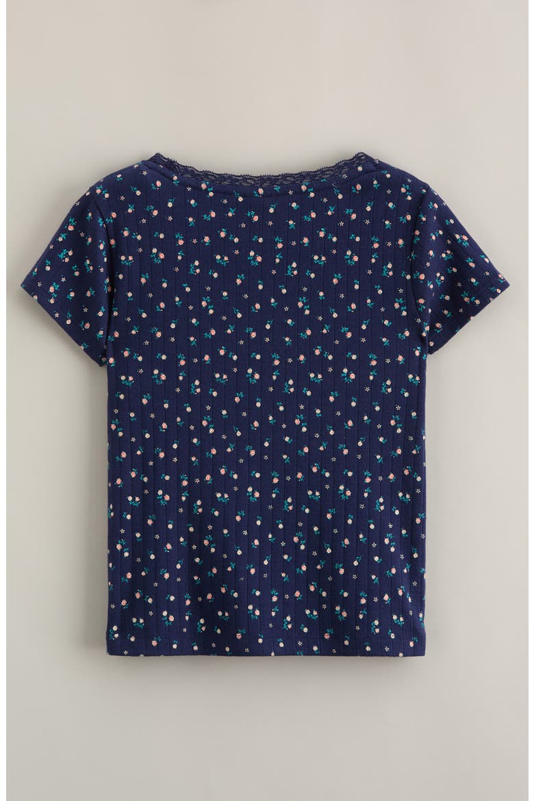 Kids' Lace Trim Pointelle Top, Alternate, color, NAVY MEDIEVAL MINI ROSETTE
