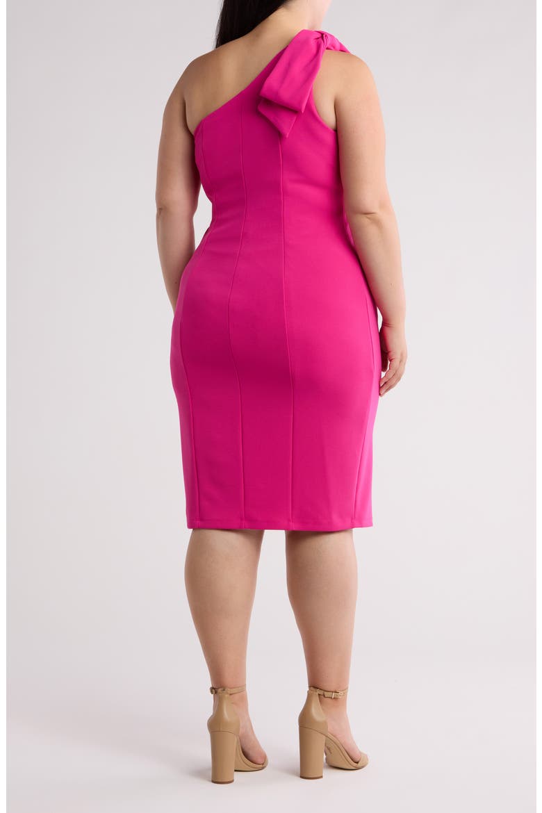 Bow One-Shoulder Cocktail Dress, Alternate, color, FUCHSIA