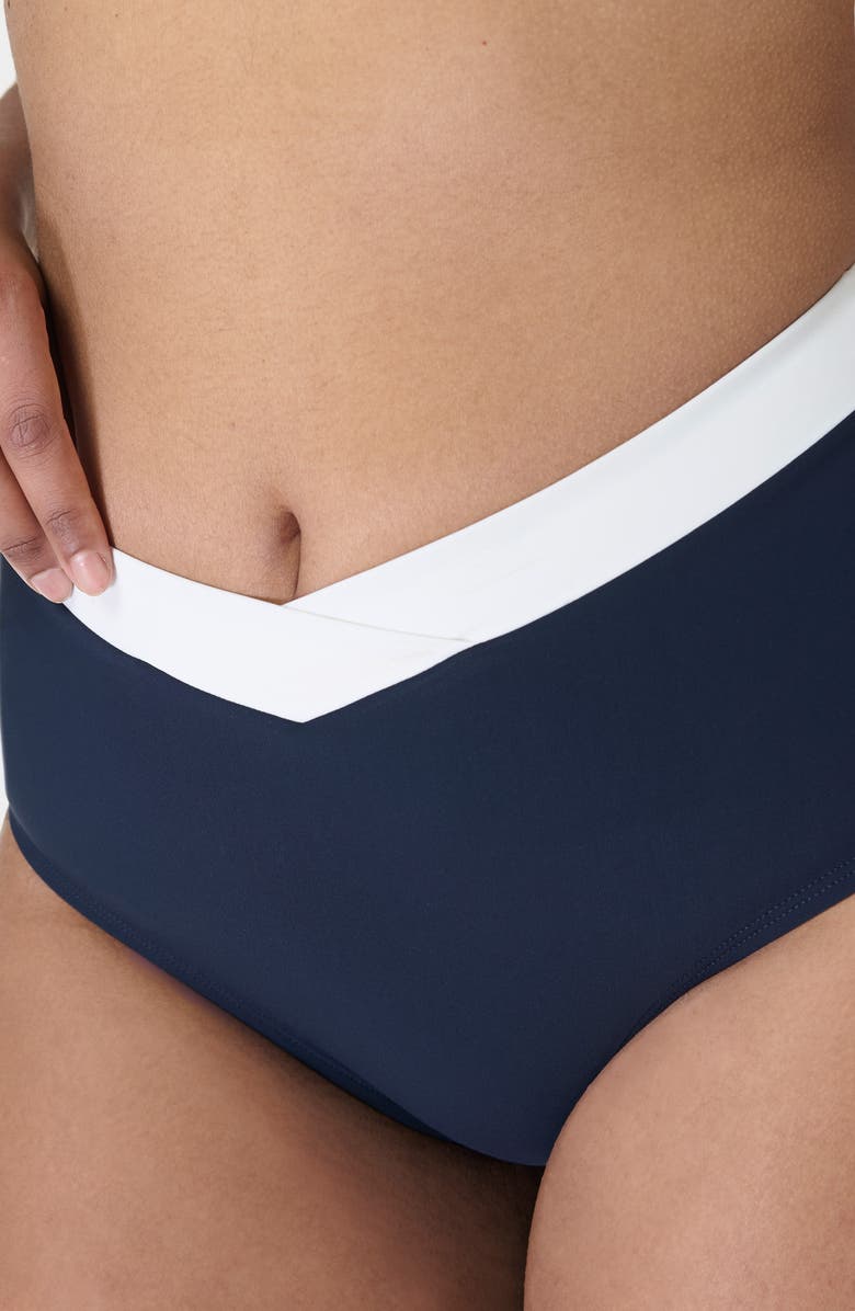 Sweaty Betty Wrap Front High Waist Bikini Bottoms, Alternate, color, Navyblue Lilywhite