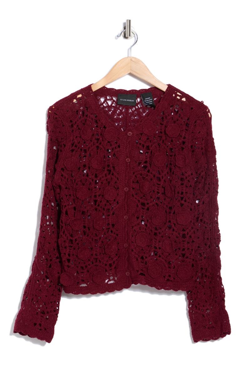 Open Stitch Button Cardigan, Alternate, color, BURGUNDY