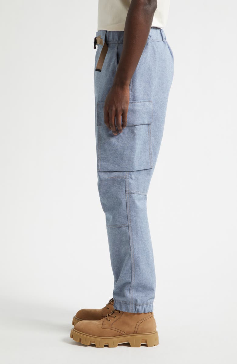 Moncler Grenoble Belted Chambray Cargo Joggers, Alternate, color, Rain Washed