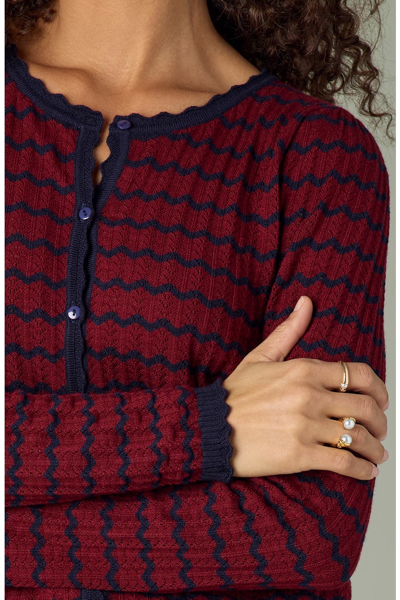 Stripe Round Neck Cardigan, Alternate, color, FIRED BRICK/ NAVY