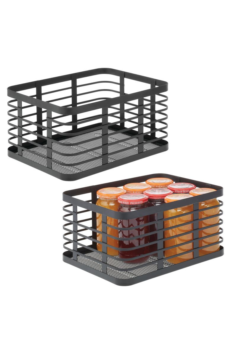 mDesign Metal Pantry Basket with Handles - Set of 2 - Matte Black, Alternate, color, Matte Black
