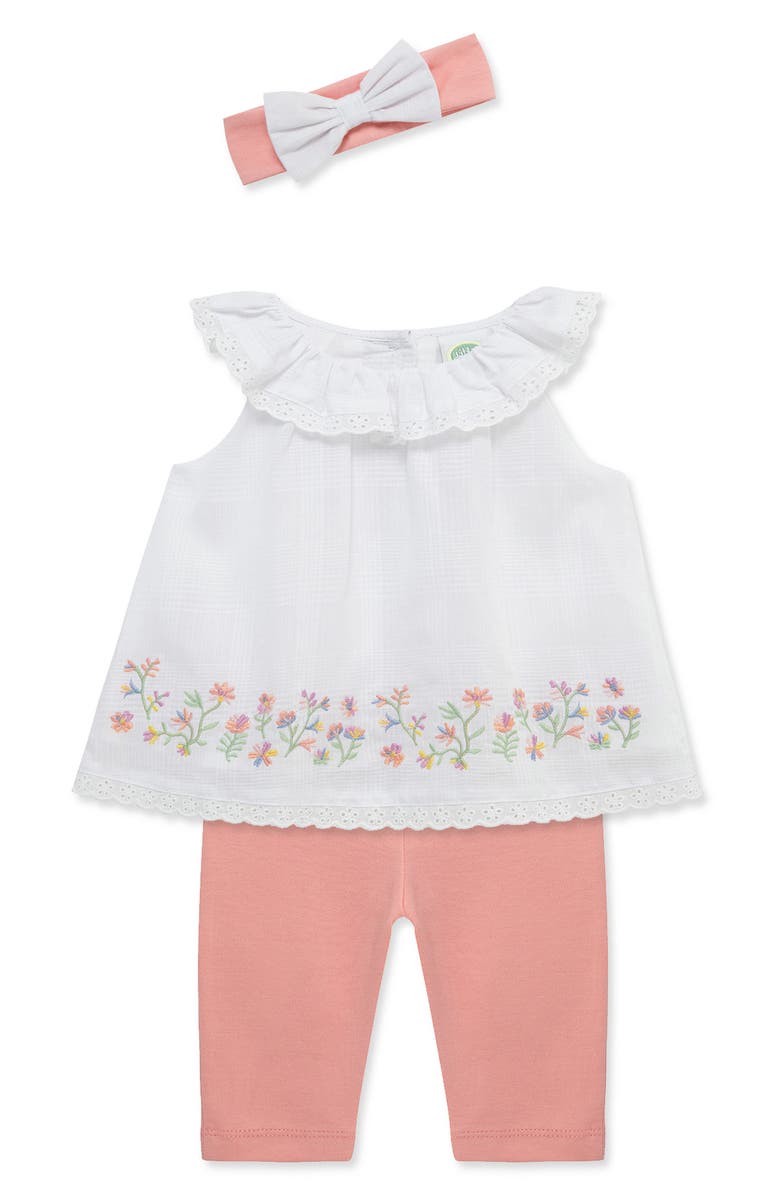 Little Me Garden Border Print Top, Leggings & Headband, Alternate, color, 