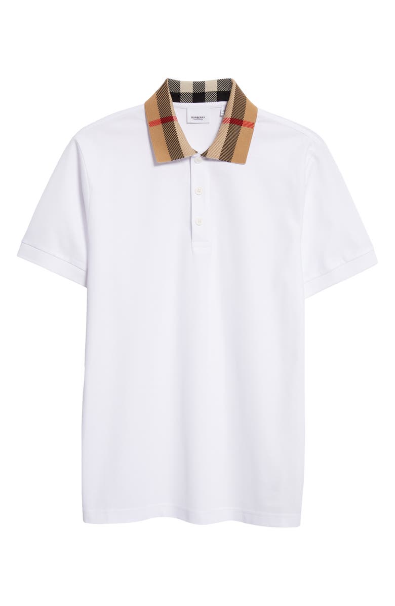 Burberry Cody Check Collar Cotton Piqué Polo, Alternate, color, White