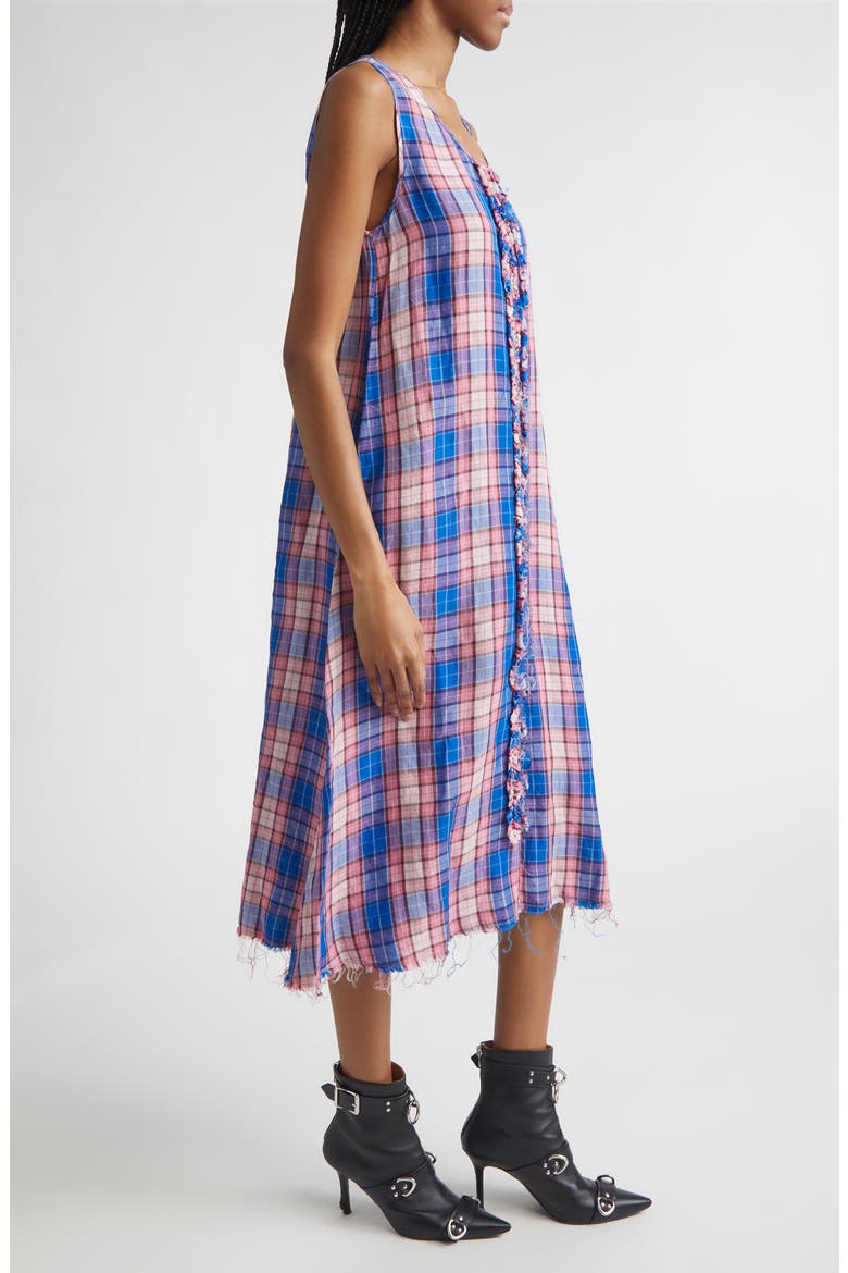 Frayed Ruffle Plaid Midi Dress, Alternate, color, BLUE PINK PLAID