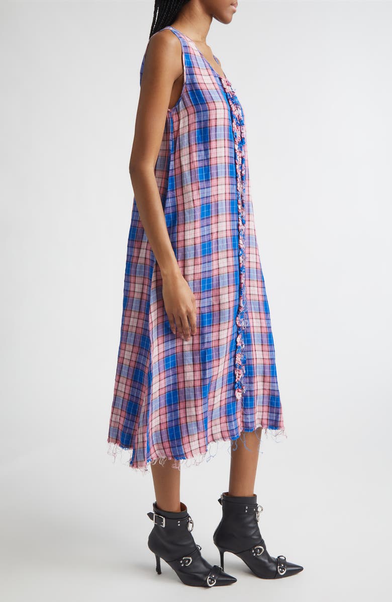 R13 Frayed Ruffle Plaid Midi Dress, Alternate, color, Blue Pink Plaid