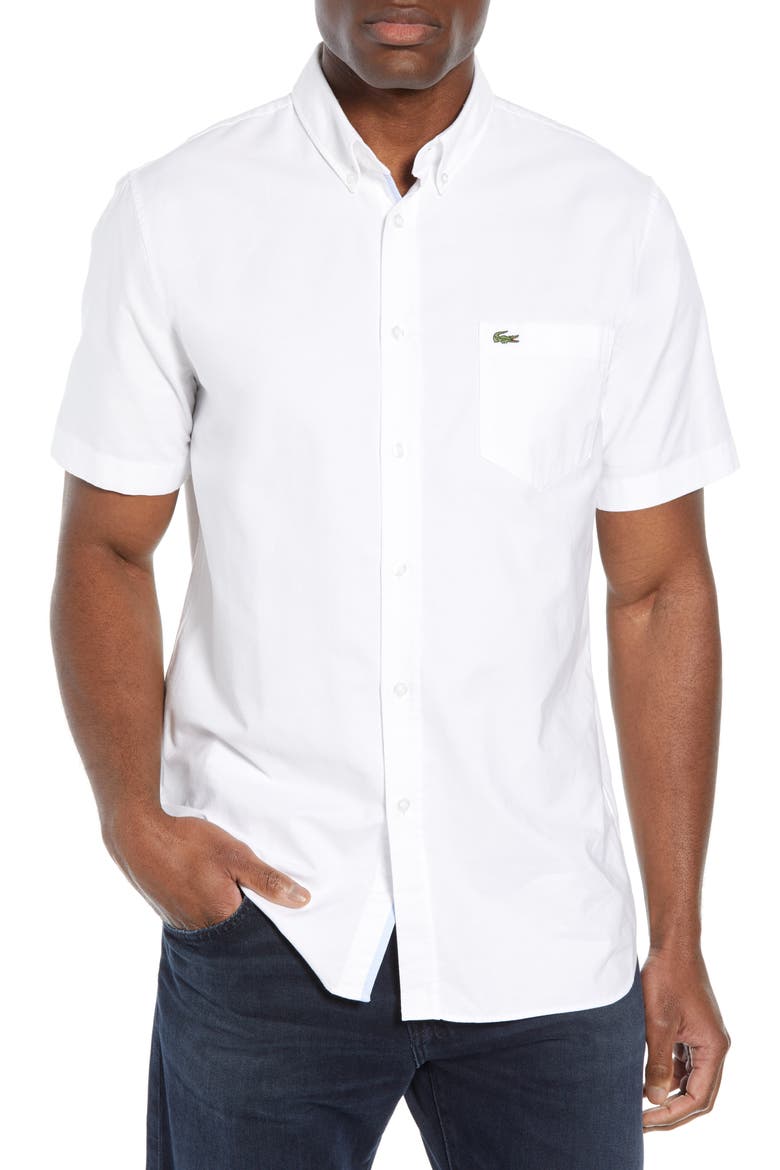 Regular Fit Short Sleeve Cotton Sport Shirt, Main, color, WHITE