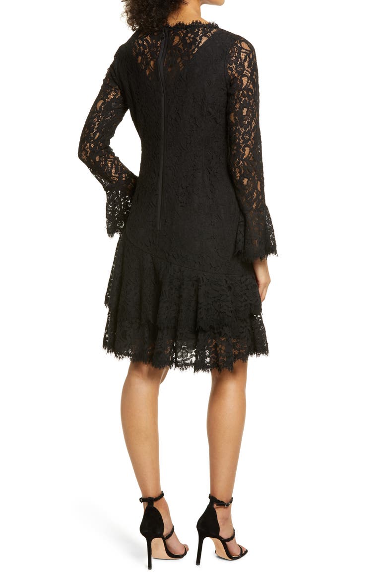 Long Sleeve Tiered Lace Dress, Alternate, color, BLACK