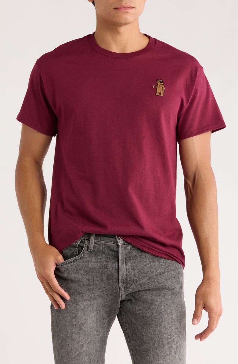 RIOT SOCIETY Riot Bear Embroidered T-Shirt, Main, color, Burgundy