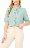 CeCe Tie Neck Short Sleeve Cardigan