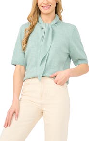 CeCe Tie Neck Short Sleeve Cardigan