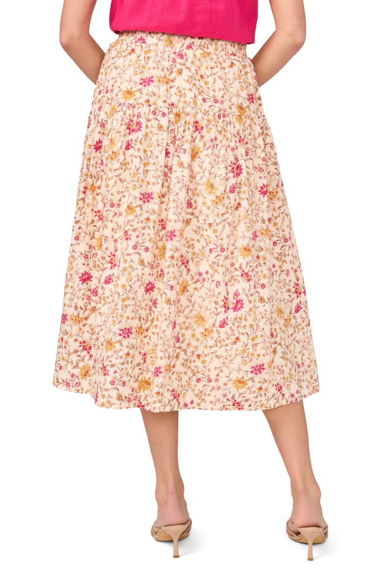 Print Pull-On Tiered Midi Skirt, Alternate, color, BUTTERCREAM