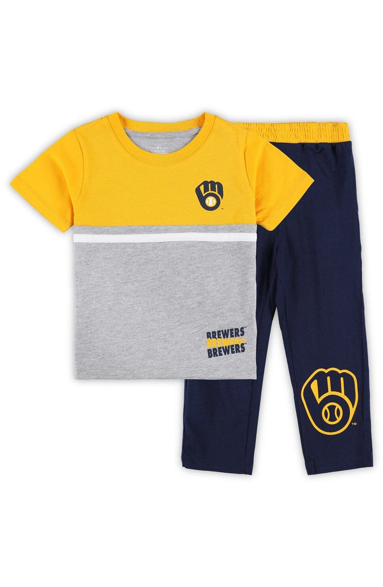 Outerstuff Toddler Navy/Gold Milwaukee Brewers Batters Box T-Shirt & Pants Set, Main, color,