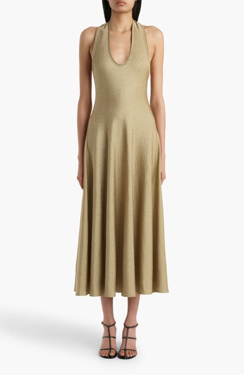 Melina Metallic Knit Halter Dress