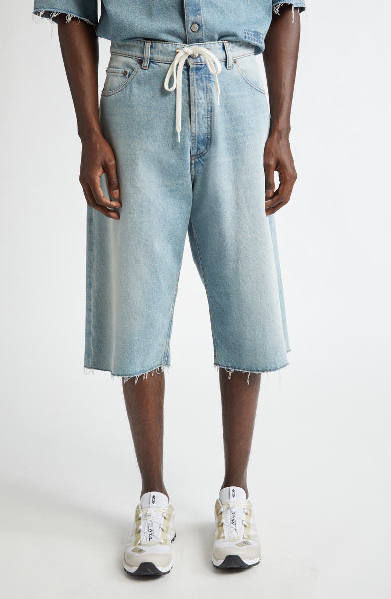 MM6 Maison Margiela Fray Hem Drawstring Denim Bermuda Shorts, Main, color, 