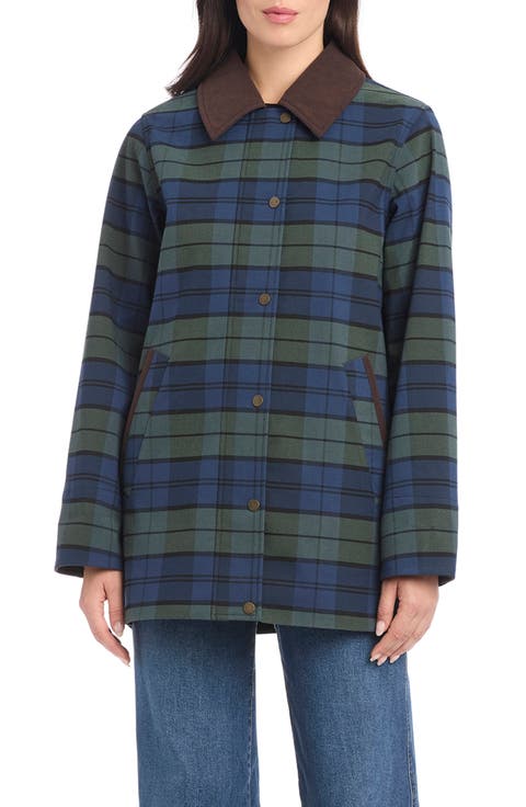 Plaid Water Resistant Rain Jacket