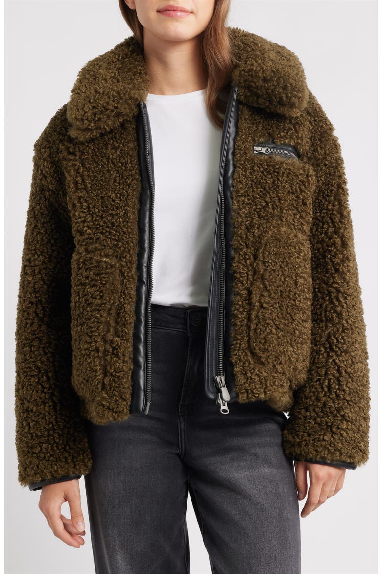 Hester Faux Fur Jacket, Alternate, color, BARK GREEN