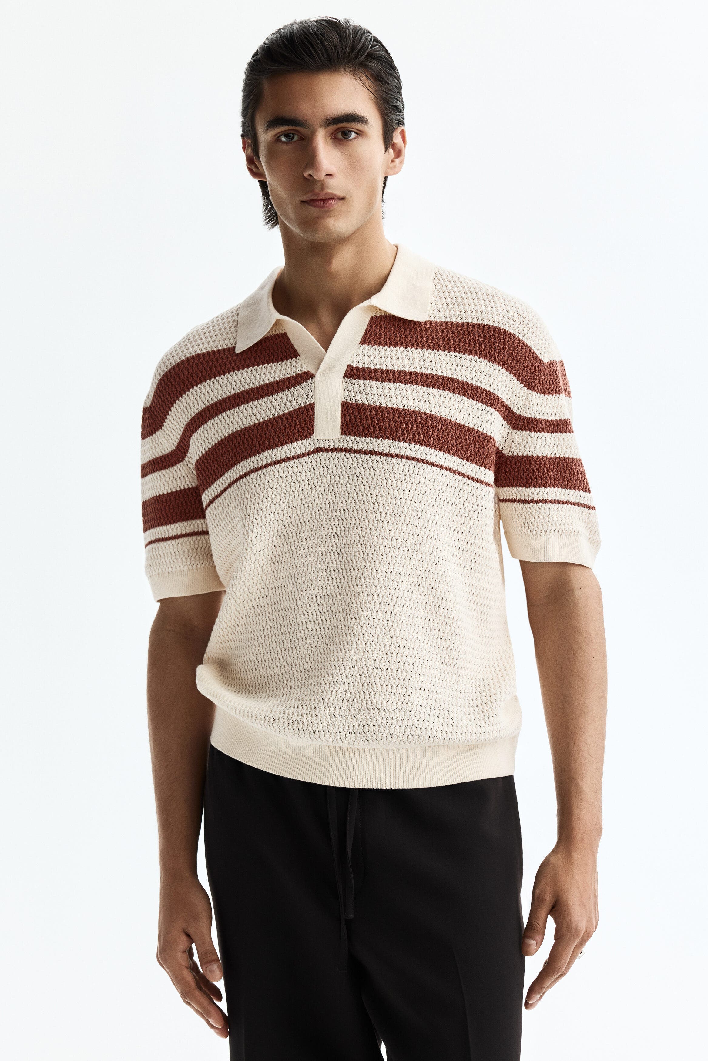 Regular Fit Pointelle-knit Polo Shirt - image 4