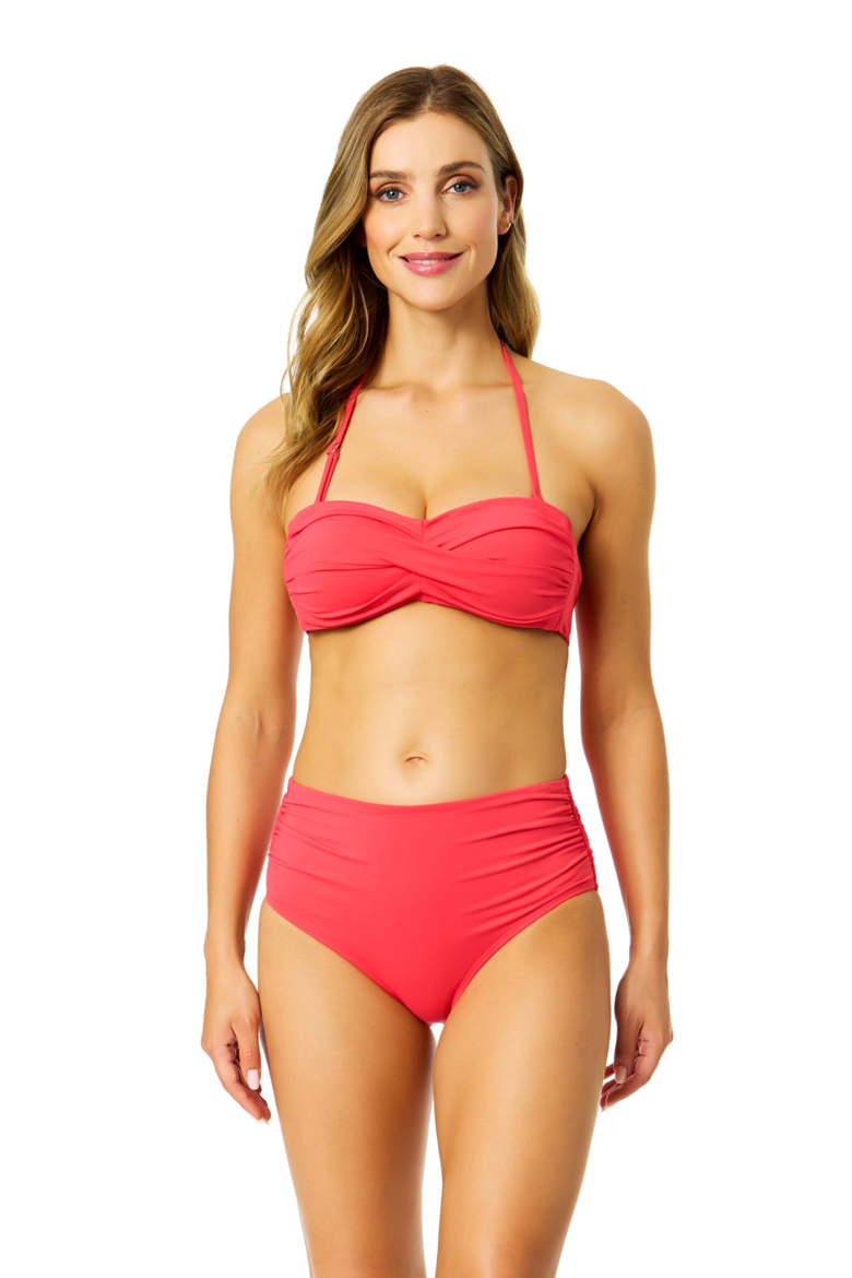 Women's Live In Color Solid Twist Bandeau Bikini Top, Alternate, color, Coral