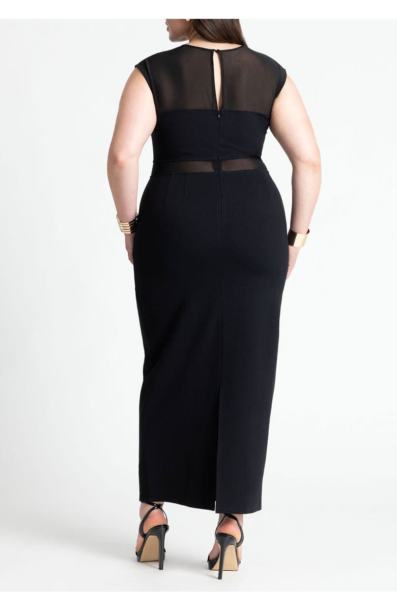 ELOQUII Cap Sleeve Mesh Midi Dress, Alternate, color, Black Onyx