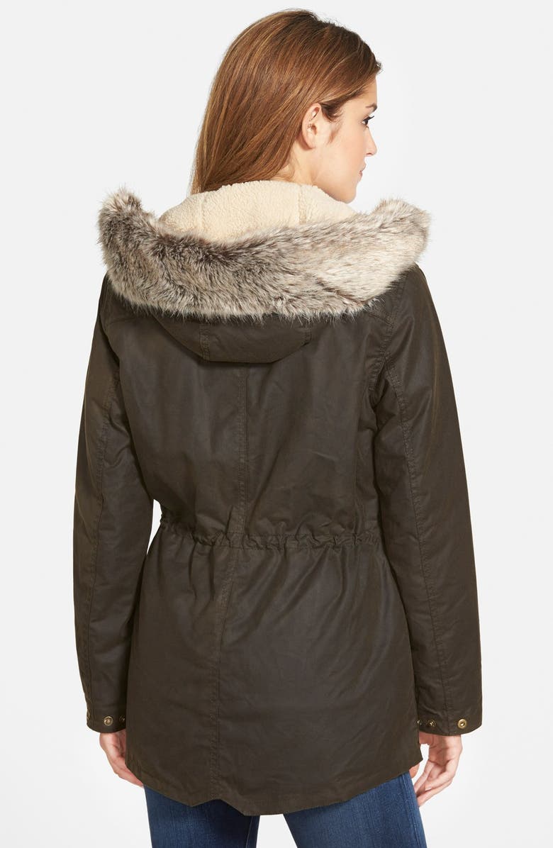 Barbour Kelsall Faux Fur & Faux Shearling Trim Waxed Cotton Parka, Alternate, color, Olive