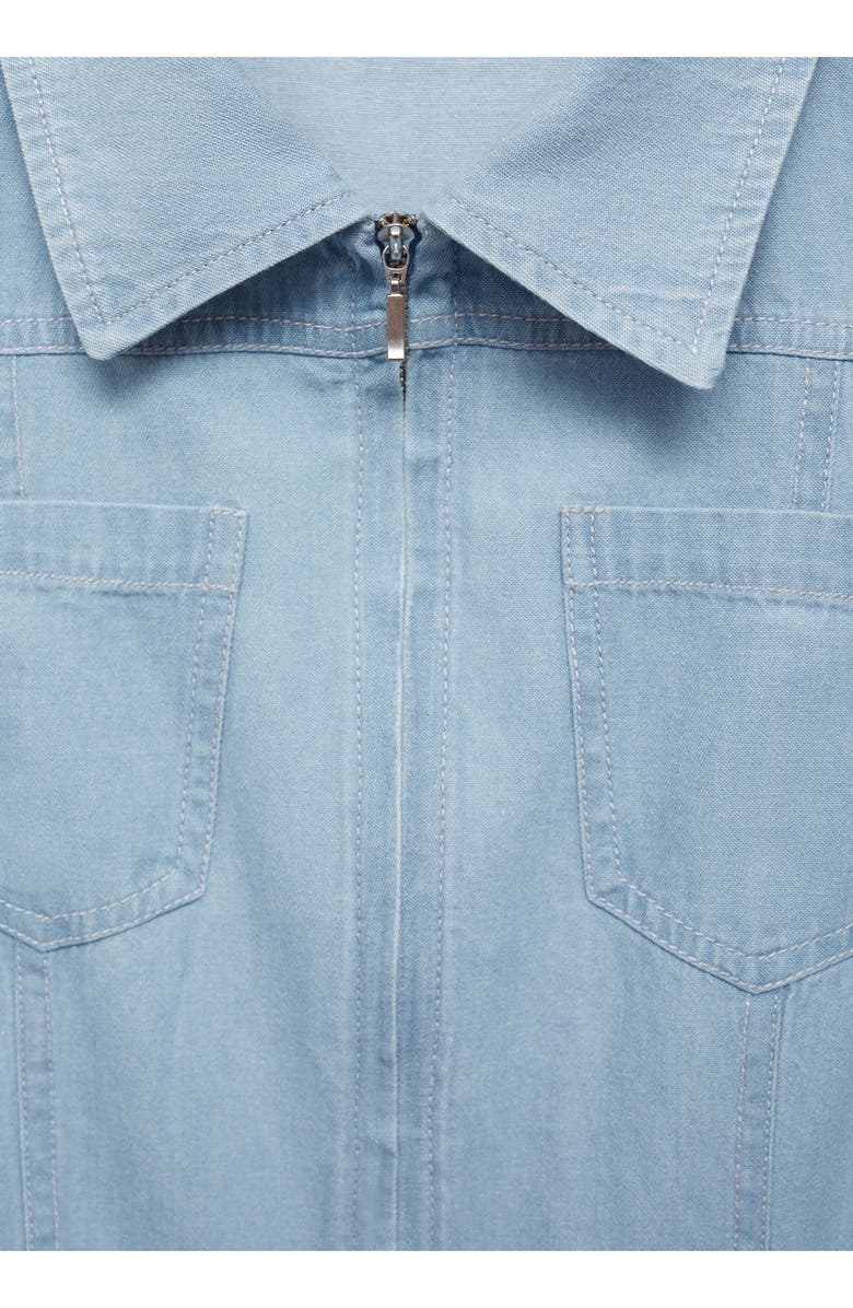 MANGO Belted Sleeveless Zip Denim Jumpsuit, Alternate, color, Light Blue