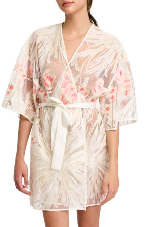 Tamara Embroidered Tie Waist Cover-Up Robe