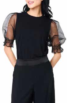 Mixed Media Organza Puff Sleeve Ponte Top