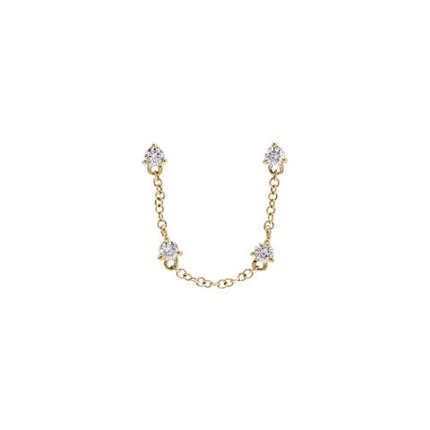 Diamond Multi Stone Double Chain Stud Earring 14K