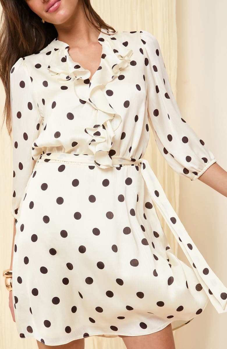 Friends Like These Polka Dot Ruffle Tie Belt Minidress, Alternate, color, White