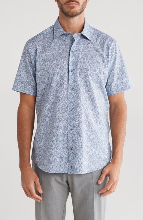 Print Cotton Short Sleeve Button-Up Shirt